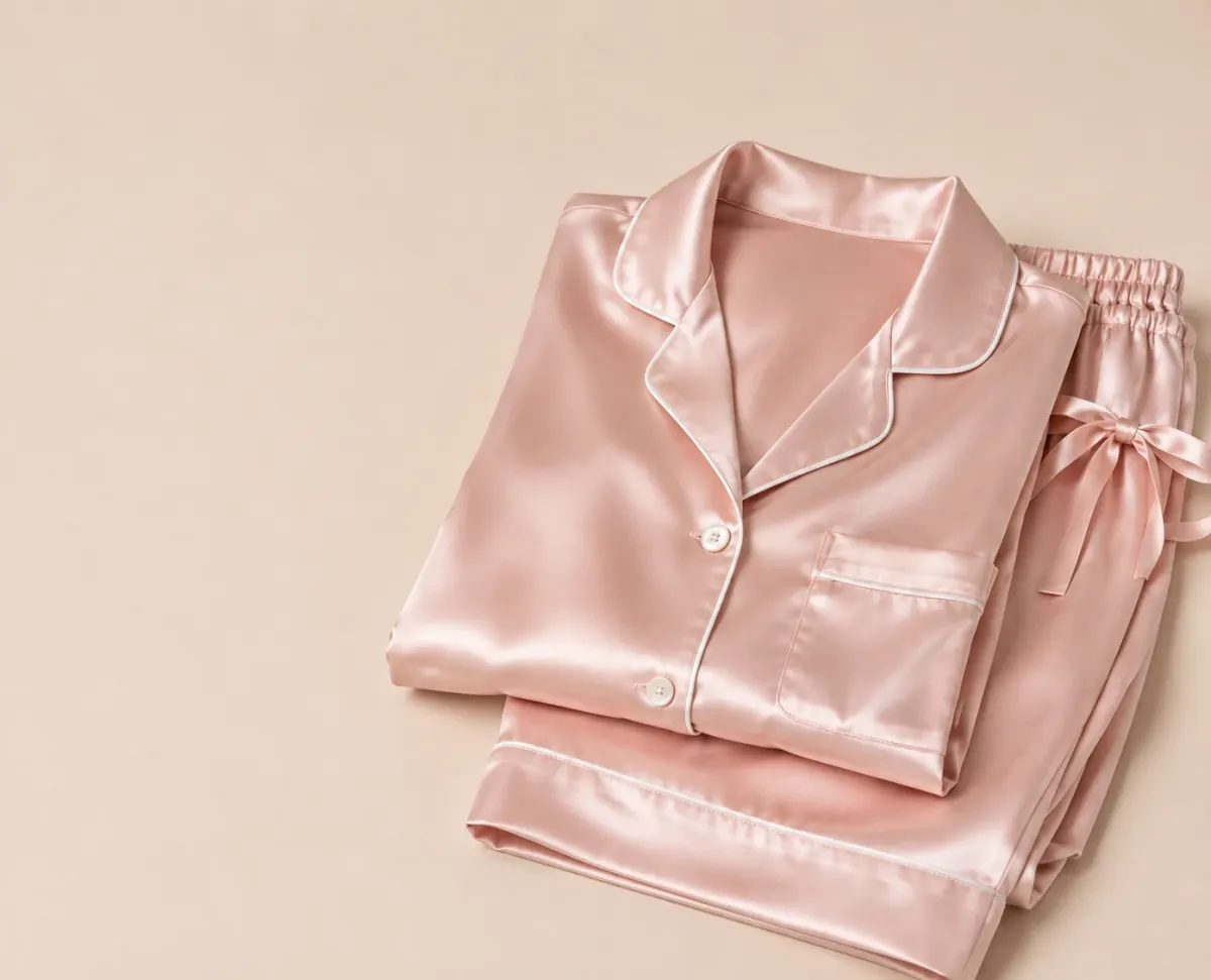 Folded pink satin pajamas